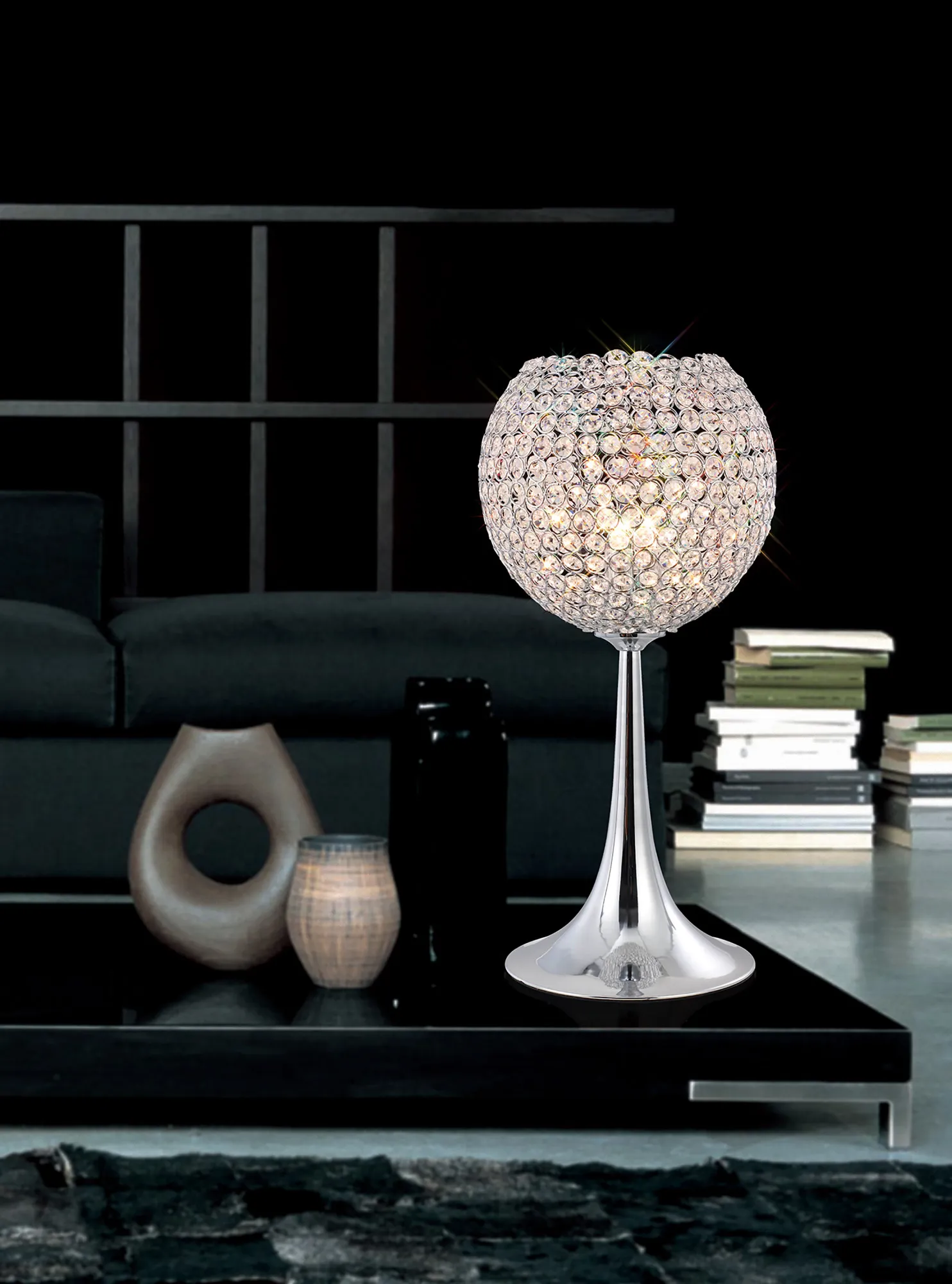 Ava Polished Chrome Crystal Table Lamps Diyas Shaded Table Lamps